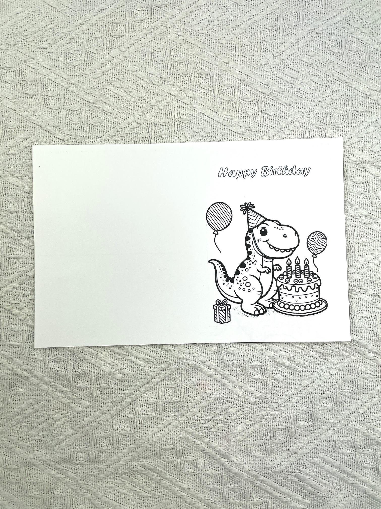 PRINTABLE Happy Birthday Card Coloring Page, T. Rex Birthday Card for ...
