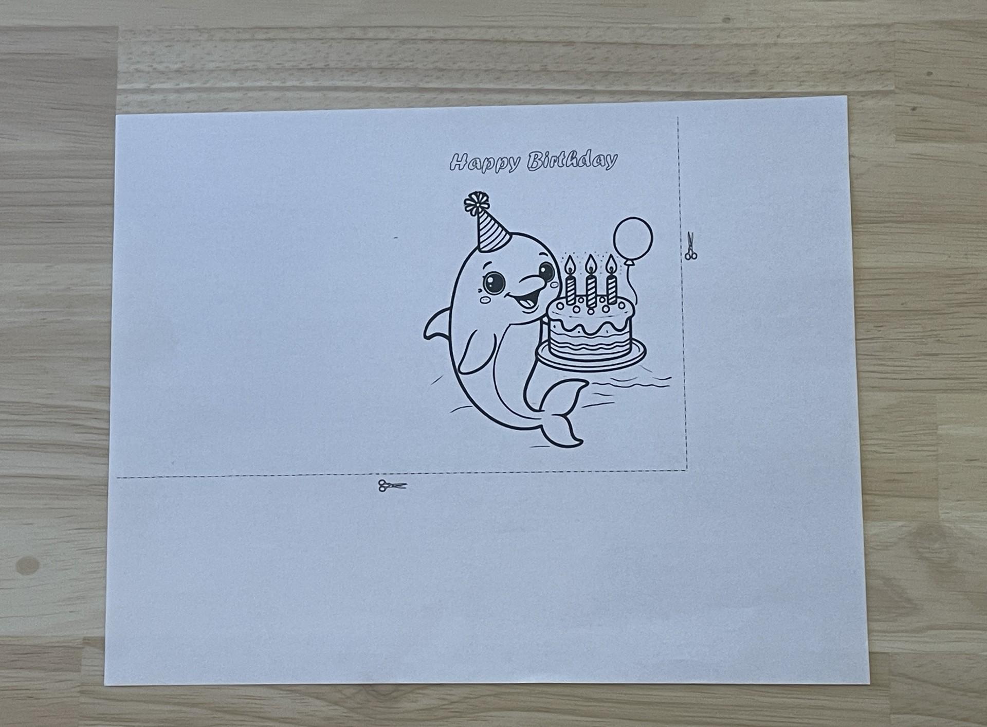 PRINTABLE Happy Birthday Card Coloring Page, Dolphin Birthday Card for ...