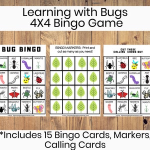 Learning with Bugs Bingo Game, Toddler Game! Digital Instant Download, Matching Game
