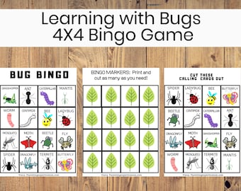 Learning with Bugs Bingo Game, Toddler Game! Digital Instant Download, Matching Game