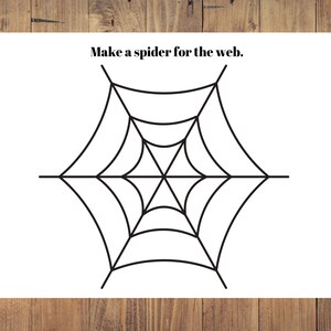 Może przedstawiać: Czarno-biały rysunek pajęczyny. Tekst "Make a spider for the web." znajduje się w g&oacute;rnej części obrazu.