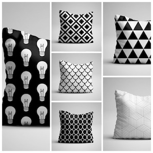 Pillow, Cushion, Black and white ,Pillow cover, Decorative pillow,Gift,Design fabric, Unique design,  16x16 inch