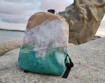 Practical and comfortable women's city backpack with sea print