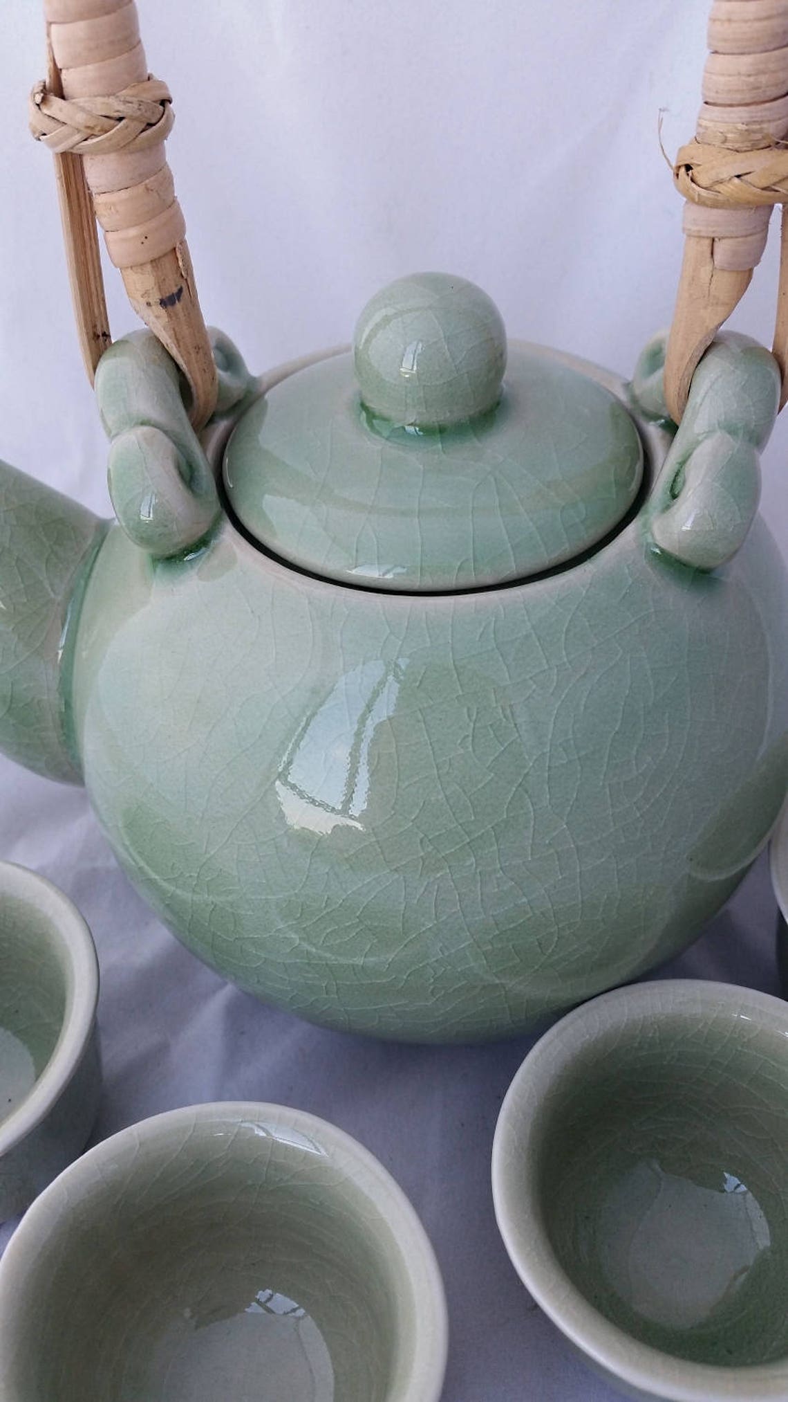Jade Green Celadon Porcelain 4 Cup Tea Set Etsy