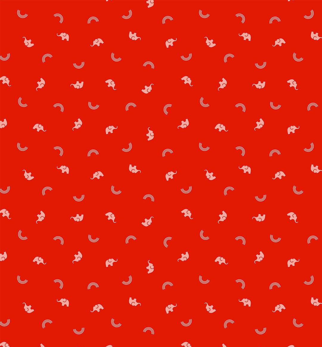 Lucky Charms Elephant Red Fabric, by Ghazal Razavi for Figo Studios, Lucky Charms Fabric, 1/2