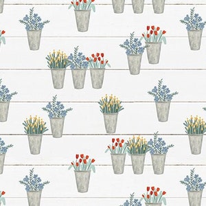 Farmhouse Summer Flower Pots Off White by Echo Park Paper Co for Riley Blake, 1/2 Yard - Cut Continuously, C13633-OFFWHITE