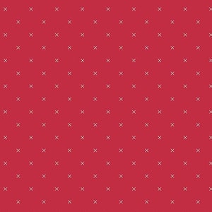 May include: A red background with a white pattern of small crosses.