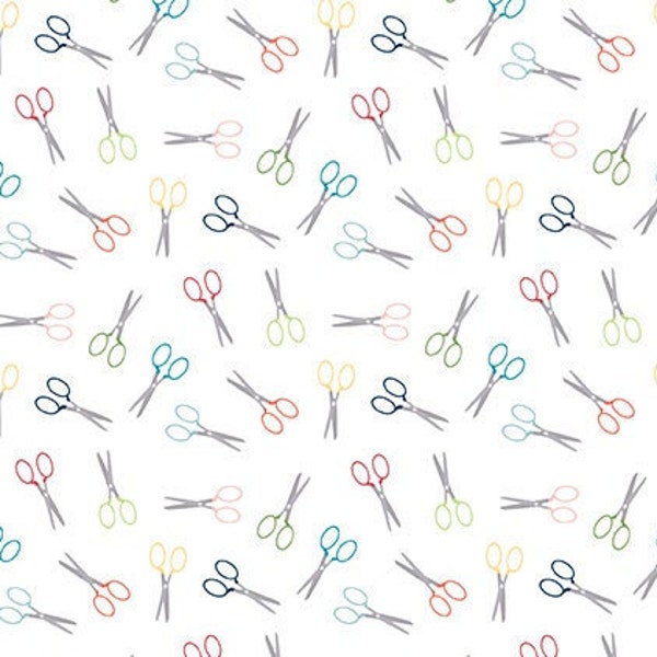 Sew Much Fun Scissors White by Echo Park Paper Co for Riley Blake, 1/2 Yard - Cut Continuously, C12453-WHITE