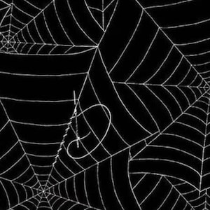 May include: A black and white spiderweb pattern. The image features multiple spiderwebs of varying sizes, with white lines against a black background. The webs are intricately designed, creating a textured and detailed appearance.
