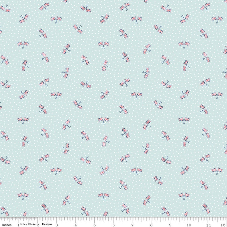 12 Yard Union Jack Aqua Notting Hill by Amy Smart for Riley Blake Designs C10206-AQUA Floral Fabric Cut Continuously