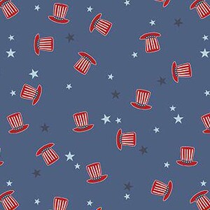 Stars and Stripes Forever Hats Blue by Lori Whitlock for Riley Blake, 1/2 Yard - Cut Continuously, C15715-BLUE