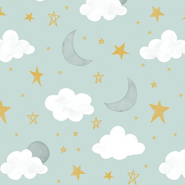 It's a Boy Stars and Moon Aqua by Echo Park Paper Co for Riley Blake, 1/2 Yard - Cut Continuously, C13252-AQUA