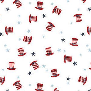 Stars and Stripes Forever Hats White by Lori Whitlock for Riley Blake, 1/2 Yard - Cut Continuously, C15715-WHITE