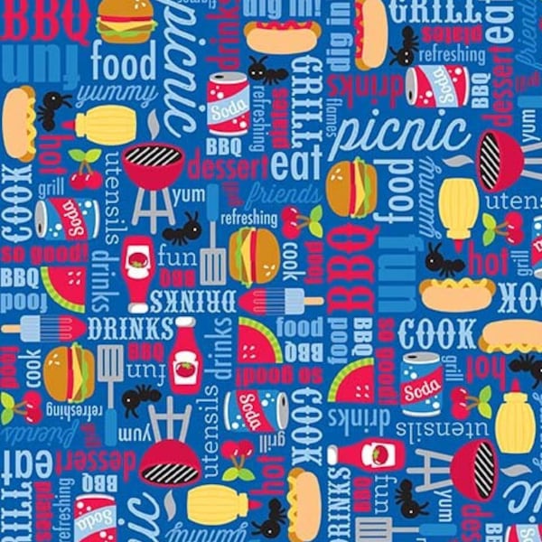 Patriotic Picnic Main Blue by Doodlebug Designs Inc for Riley Blake, 1/2 Yard - Cut Continuously, C8000-BLUE