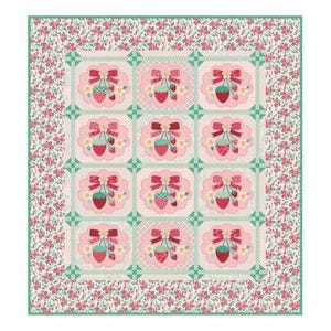 Strawberry Crush Sew Along Quilt Kit with Templates, Keepsake Strawberry Shaped Box, and Berry & Sage fabrics by Lori Holt, KT-17380