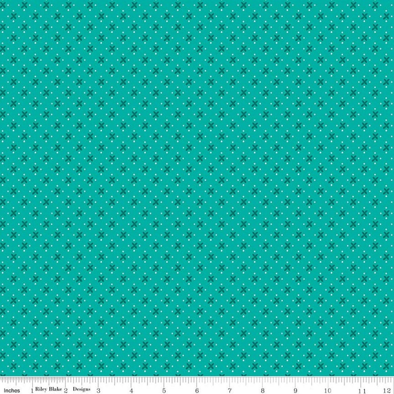 C8512-TEAL 12 Yard Granny Chic Kisses Teal by Lori Holt Bee in my Bonnet for Riley Blake Designs Cut Continuously