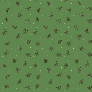 May include: A seamless pattern featuring small brown leaves and tiny white dots on a green background.