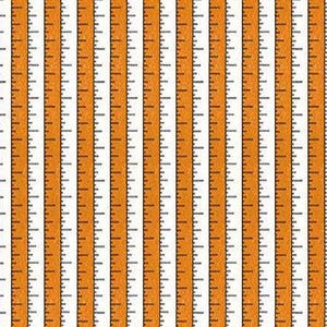 May include: A repeating pattern of orange and white vertical rulers. The rulers are detailed with black markings and numbers, creating a visually striking and functional design. The design is suitable for fabric, wallpaper, or craft projects.