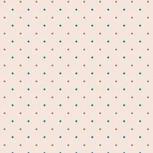May include: A repeating pattern of small, evenly spaced dots. The dots alternate between teal and a muted brown color, set against a pale peach background. The design is simple and symmetrical, creating a visually balanced and clean aesthetic.