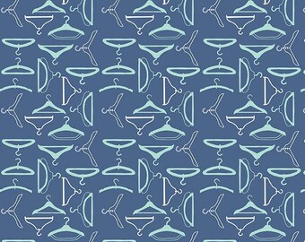 Vintage Happy 2 Fabric, Lori Holt for Riley Blake, Blue Denim Hangers Fabric, 1/2 Yard - Cut Continuously, C9142-DENIM