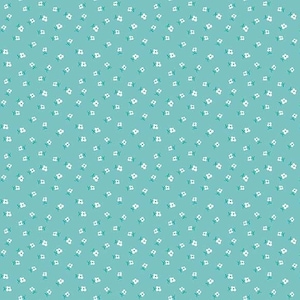 May include: A seamless pattern of small white flowers with green stems on a light blue background.