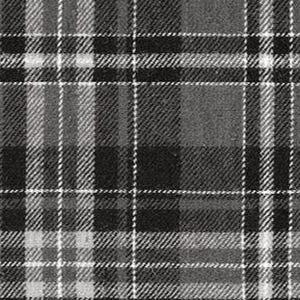 May include: A close-up of a grayscale plaid pattern. The design features a repeating pattern of intersecting lines in shades of black, gray, and white, creating a checkered effect. The fabric appears to have a textured surface.