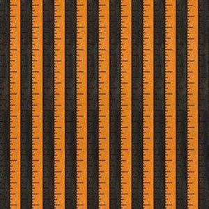 May include: Vertical pattern of alternating orange and black ruler-like stripes. The orange stripes have ruler markings along the side. The background has a textured, slightly distressed appearance, creating a vintage or industrial feel.