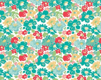 Vintage Happy 2 Fabric, Lori Holt for Riley Blake, Floral Fabric, 1/2 Yard - Cut Continuously, C9130-VIVID