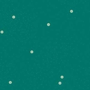 May include: A teal green background with small white flowers scattered throughout.