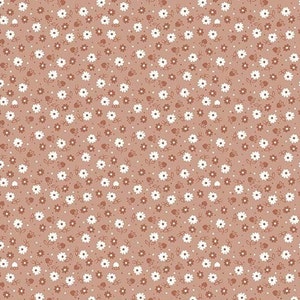 May include: A seamless pattern featuring a repeating design of small white and brown flowers on a light brown background.