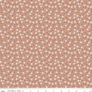 May include: A seamless fabric pattern featuring a repeating design of small white flowers with brown centers on a light brown background.