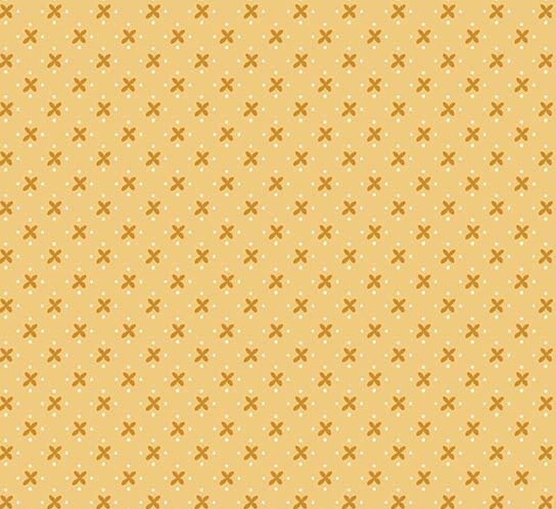Puede incluir: Un patr&oacute;n sin costuras con un dise&ntilde;o repetitivo de peque&ntilde;os puntos blancos y estrellas naranjas de cuatro puntas m&aacute;s grandes sobre un fondo amarillo claro.