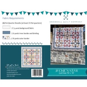 May include: A quilt pattern sheet with fabric requirements and a finished quilt image. The quilt is a star pattern with red, blue, and tan squares. The quilt size is 78 x 78 inches.