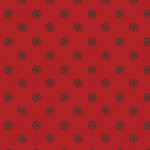 May include: A red background with a repeating pattern of black five-pointed stars inside a circle.