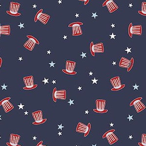 Stars and Stripes Forever Hats Navy by Lori Whitlock for Riley Blake, 1/2 Yard - Cut Continuously, C15715-NAVY