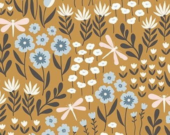Little Swan Lakeside Floral Curry by Sandra Nygård-Parthoens for Riley Blake, 1/2 Yard - Cut Continuously, C13741-CURRY