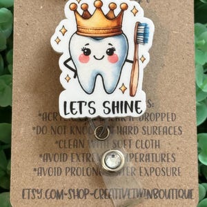 Let’s shine Badge Reel for dental hygienist or dentist, retractable badge reel, interchangeable, gift for dentist