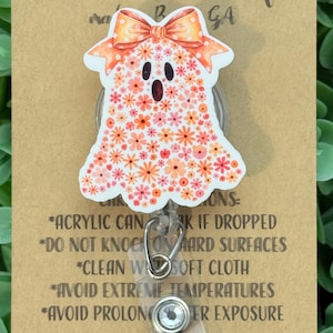 Chinoiserie floral ghost badge reel, halloween badge reel, ID holder, gift for nurse or teacher