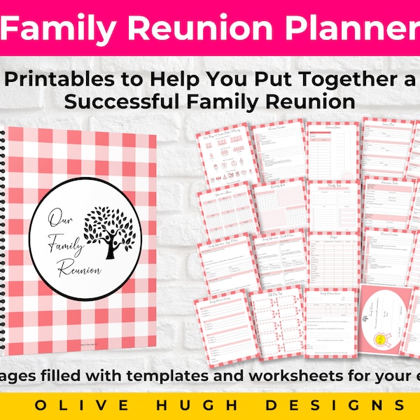 Familientreffen Planer PDF in Rot • Druckbare und ausfüllbare Arbeitsblätter • Checklisten • Tracker • Vorlagen A1