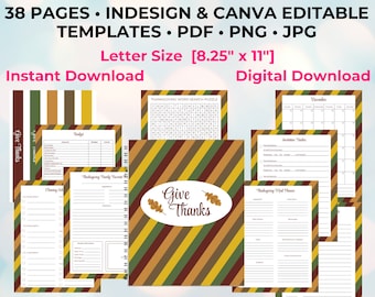 Thanksgiving Holiday Planner PLR Editable Templates • Canva • Indesign • Instant Download • Letter size 8"x11" • Commercial Use