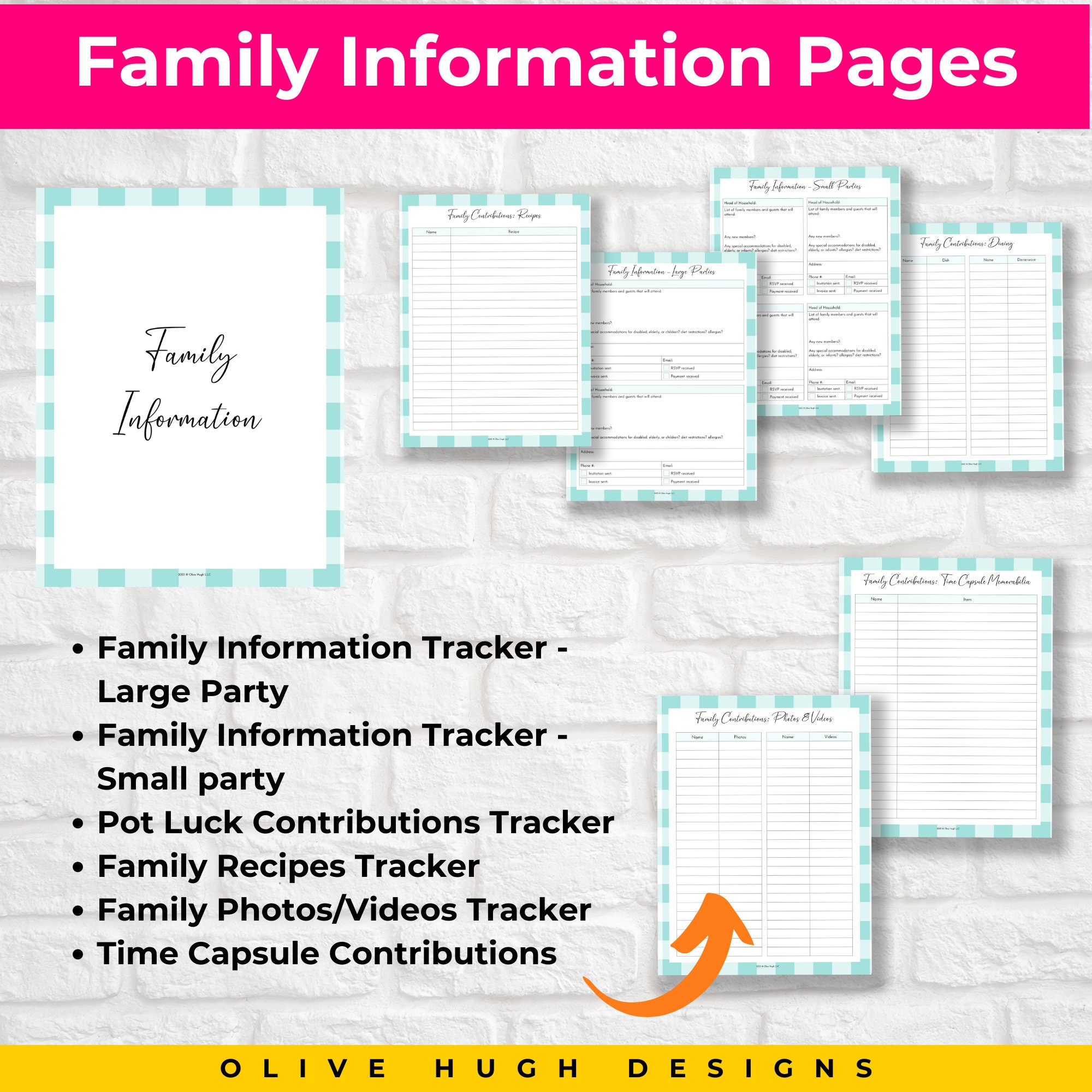 Family Reunion Planner PDF in Mint Printable and Fillable Worksheets