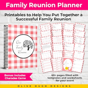 Family Reunion Planner PDF in Red • Printable and Fillable Worksheets • Checklists • Trackers • Bonus Charades Game Included Templates A1