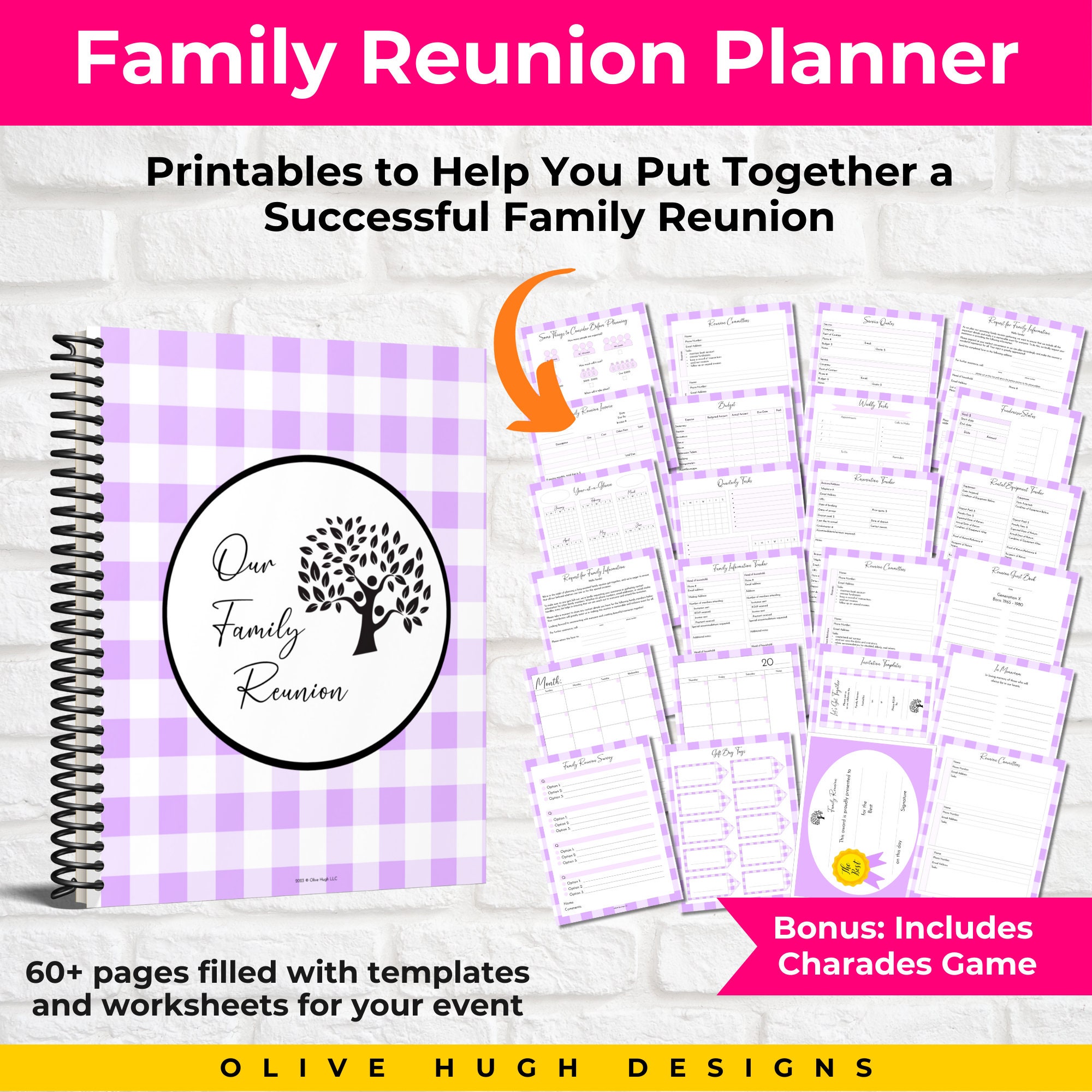 Family Reunion Planner PDF in Lilac • Printable and Fillable Worksheets