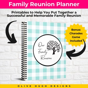 Family Reunion Planner PDF in Mint • Printable and Fillable Worksheets • Checklists • Trackers • Bonus Charades Game Included Templates A1