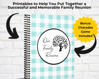 Family Reunion Planner PDF in Mint • Printable and Fillable Worksheets • Checklists • Trackers • Bonus Charades Game Included • Templates A1