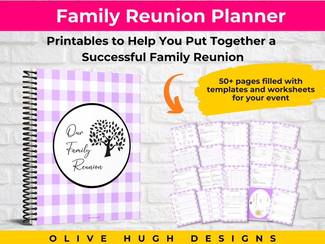 Family Reunion Planner PDF Lilac Printable Fillable Worksheets