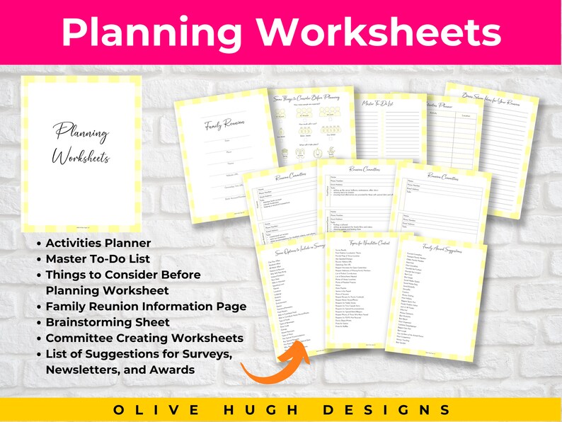 Family Reunion Planner PDF in Lemon Butter Yellow Printable and