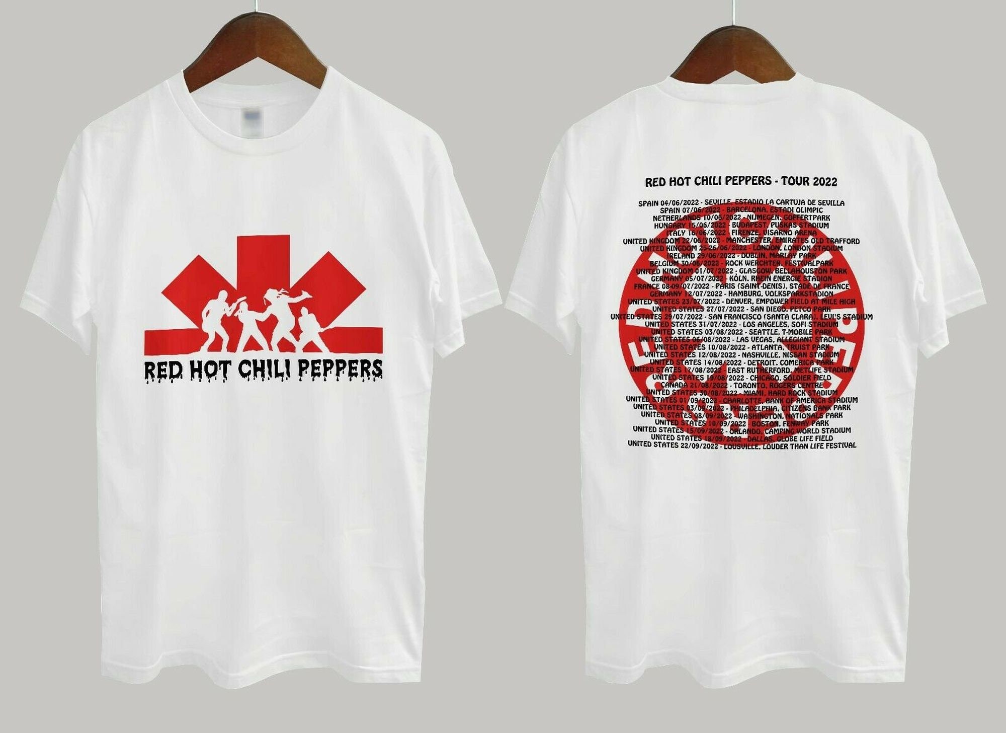 Discover 2022 Red Hot Chili Peppers Konzert zweiseitiges T-Shirt