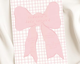 Blush Pink Bow Baby Shower Invitation – Hand-Drawn, Editable Canva Template (Digital Download)