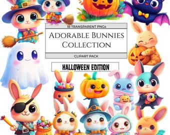 Adorable Bunnies Collection – Halloween Edition Clipart Pack - 18 High-Resolution PNGs